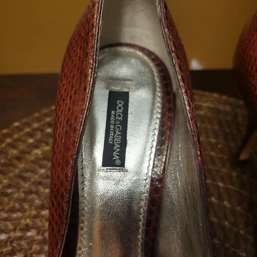 Dolce and Gabbana Snakeskin Peep Toe Heels Size 39